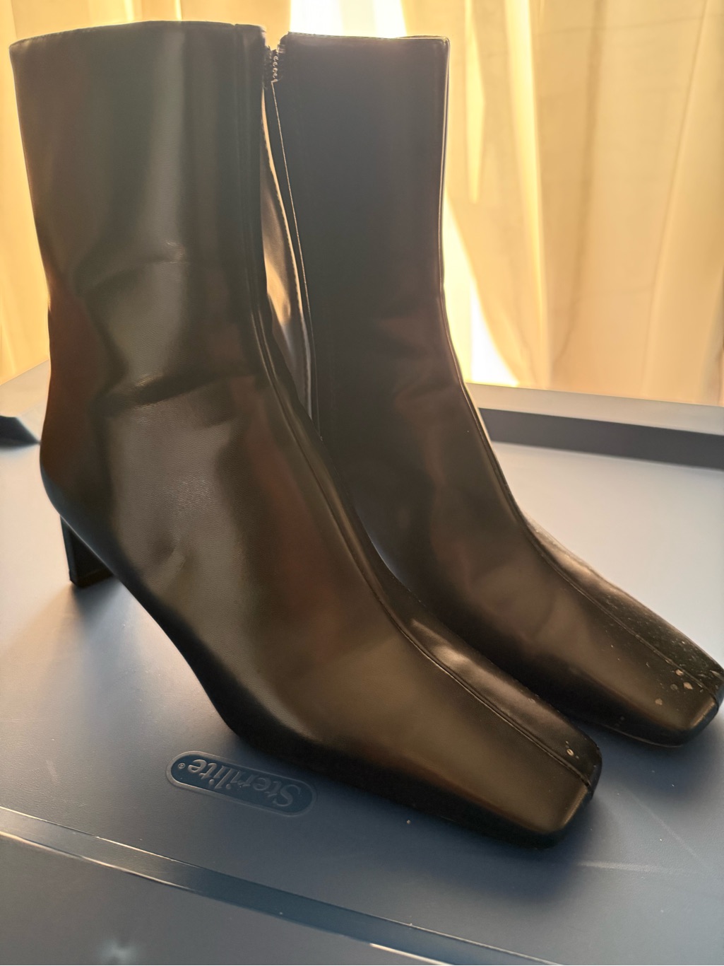 H&M Black Square-Toe Ankle Boots With Low Block Heel